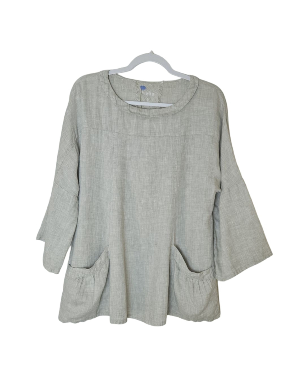 Yuvita 100% Linen Tunic Top with Pockets Size S Lagenlook Made in Europe